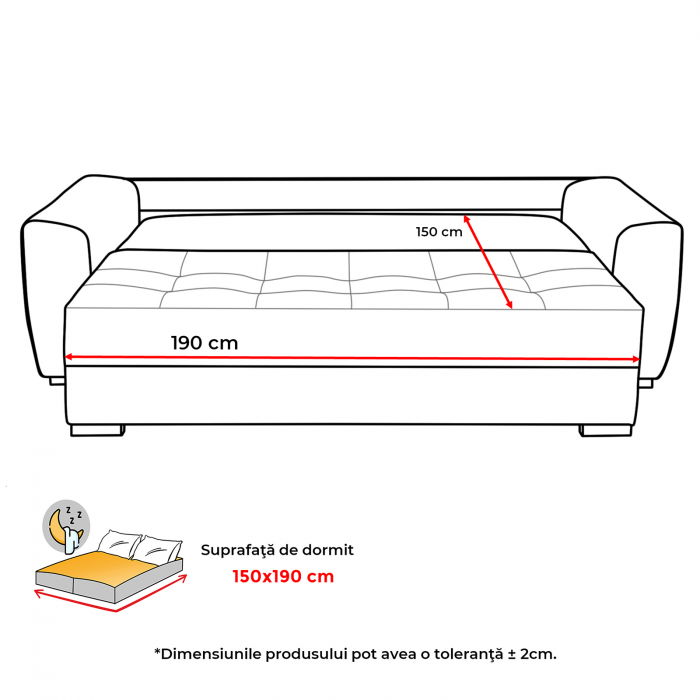 Canapea VERA extensibila, 3 locuri, cu arcuri si lada depozitare, 245x110x80 cm - ExpoMob [10]