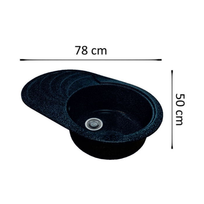 Chiuveta Sanitec SN9033DR, pentru blat, granit-compozit, 1 cuva rotunda dreapta, negru, 78x50 cm [2]