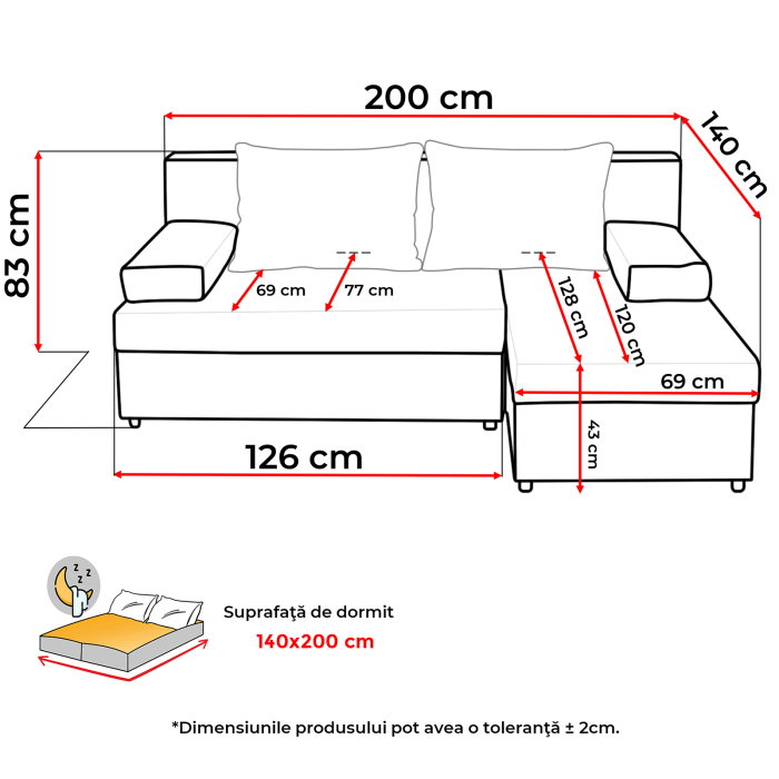 Coltar ANA extensibil, cu lada depozitare, colt interschimbabil, 200x140x83 cm [6]