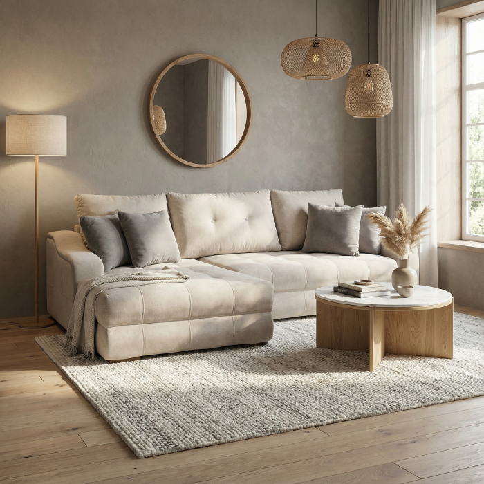 Coltar extensibil ATENA 2ES1, cu arcuri si lada depozitare, colt stanga, bej, 300x190x100 cm [7]