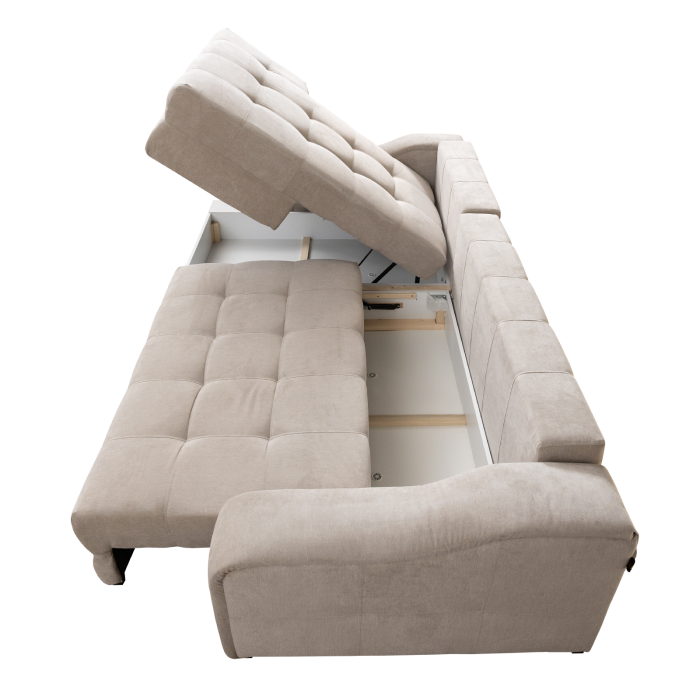 Coltar extensibil ATENA 2ES1, cu arcuri si lada depozitare, colt stanga, bej, 300x190x100 cm [4]