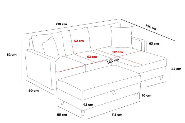 Coltar extensibil EVA, colt stanga sau dreapta, 210x195x82 cm [10]