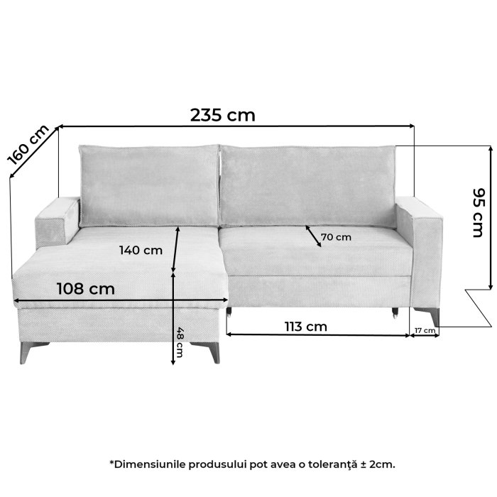 Coltar extensibil FREDERIC, cu arcuri si lada depozitare, colt dreapta sau stanga, 235x160x95 cm [11]