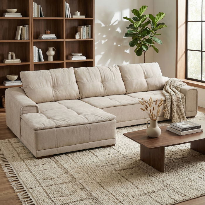 Coltar extensibil OSLO 3S1, cu arcuri si lada depozitare, colt stanga, bej, 360x190x100 cm [8]