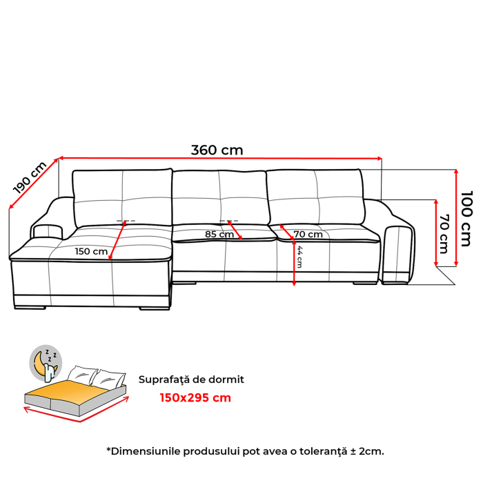 Coltar extensibil OSLO 3S1, cu arcuri si lada depozitare, colt stanga, bej, 360x190x100 cm [9]