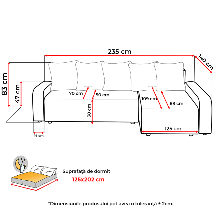Coltar extensibil RIO, cu arcuri si lada depozitare, colt interschimbabil, 235x140x83 cm [10]