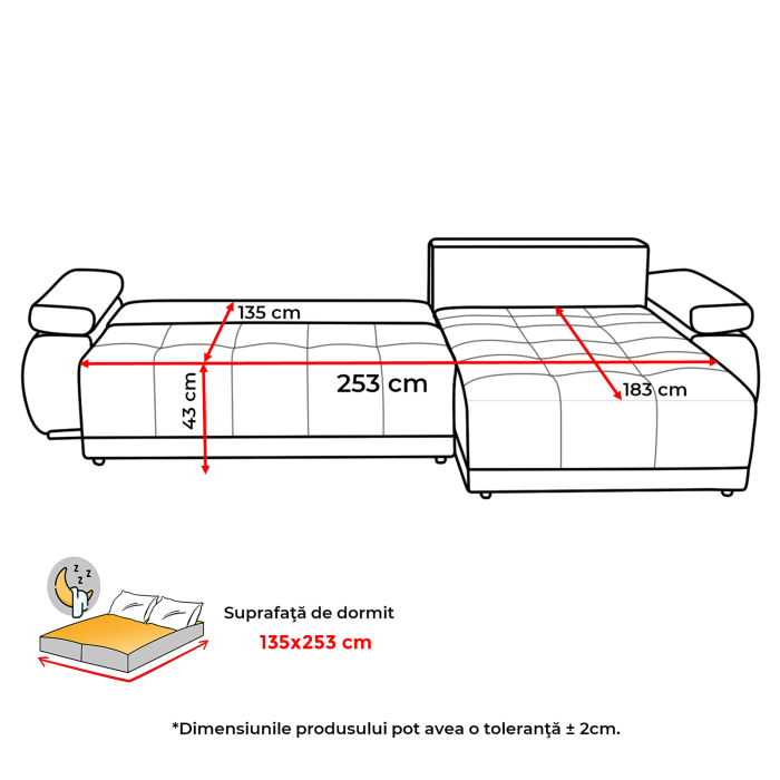 Coltar extensibil SAINT TROPEZ, cu arcuri si lada depozitare, colt interschimbabil, 315x204x85 cm [13]