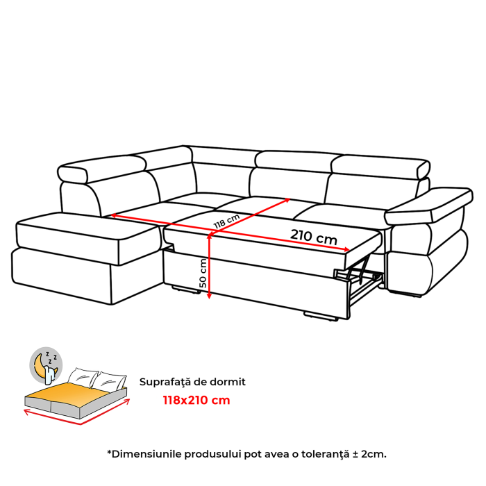 Coltar extensibil TIVOLI 2S3, cu arcuri si lada depozitare, colt stanga, gri, 285x225x90 cm [10]