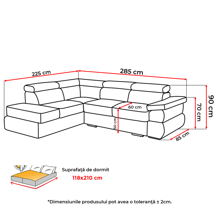 Coltar extensibil TIVOLI 2S3, cu arcuri si lada depozitare, colt stanga, gri, 285x225x90 cm [9]