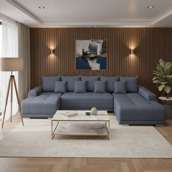 Coltar MARIBO U extensibil, cu arcuri si lada depozitare, colt dreapta, 350x203x90 cm - ExpoMob [5]