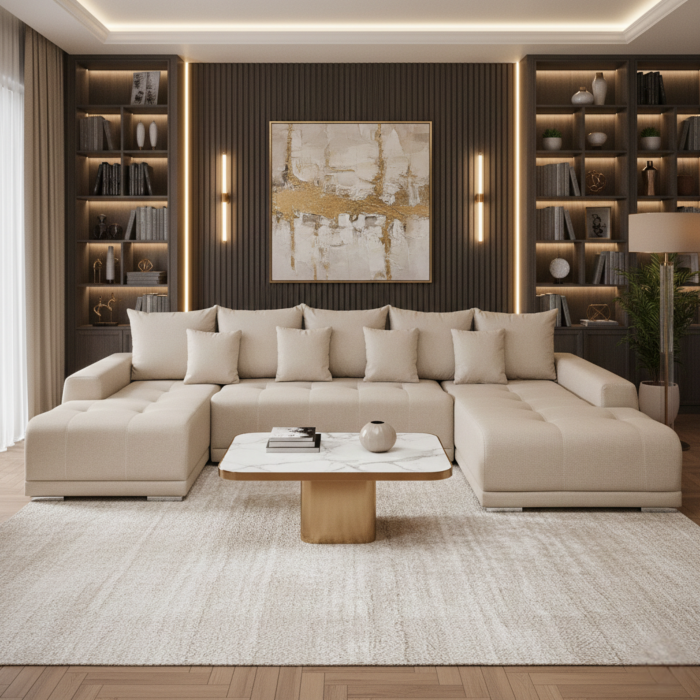 Coltar MARIBO U extensibil, cu arcuri si lada depozitare, colt dreapta, 350x203x90 cm - ExpoMob [5]