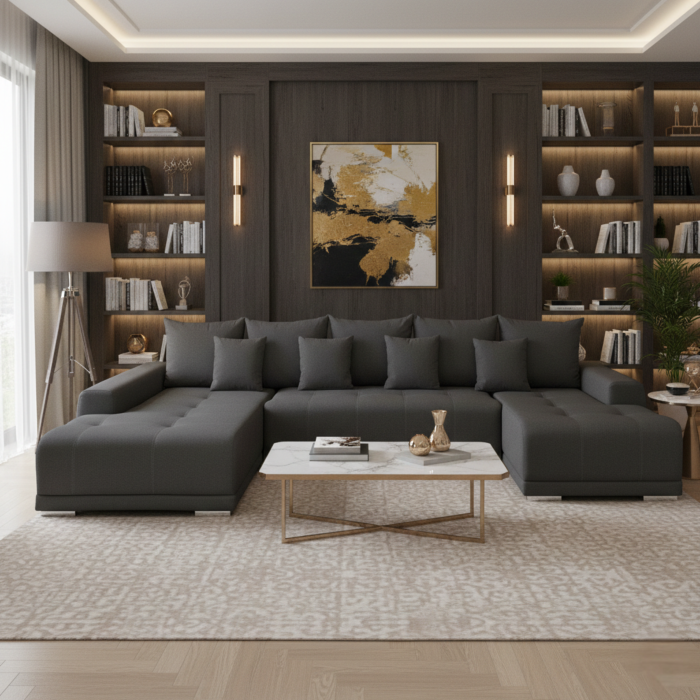 Coltar MARIBO U extensibil, cu arcuri si lada depozitare, colt dreapta, 350x203x90 cm - ExpoMob [5]