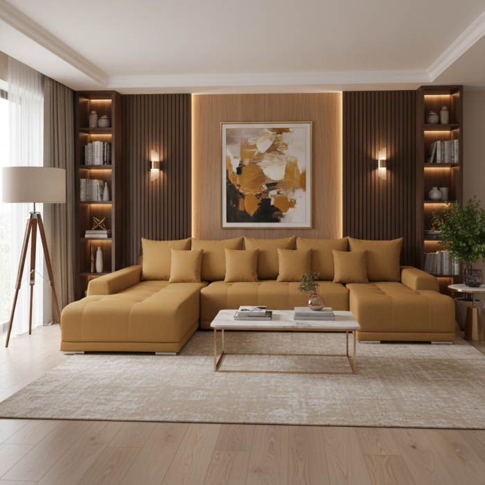 Coltar MARIBO U extensibil, cu arcuri si lada depozitare, colt dreapta, 350x203x90 cm - ExpoMob [5]