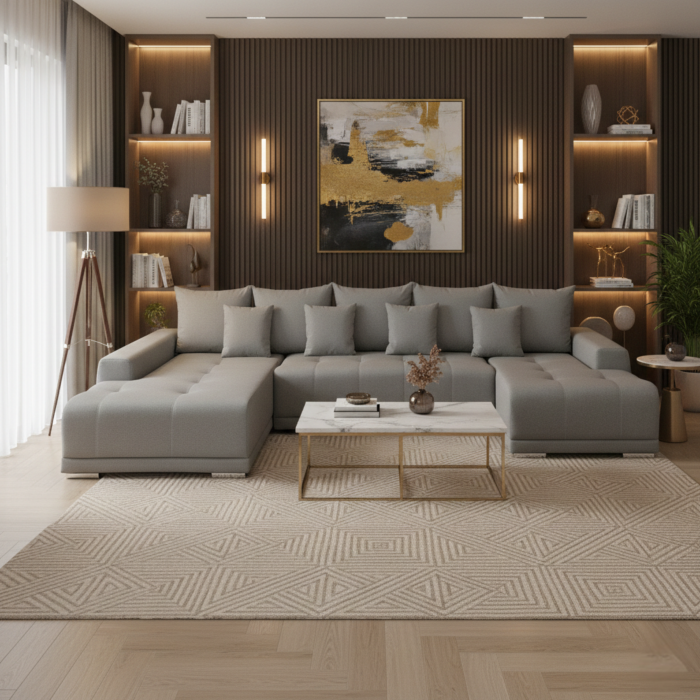 Coltar MARIBO U extensibil, cu arcuri si lada depozitare, colt dreapta, 350x203x90 cm - ExpoMob [5]