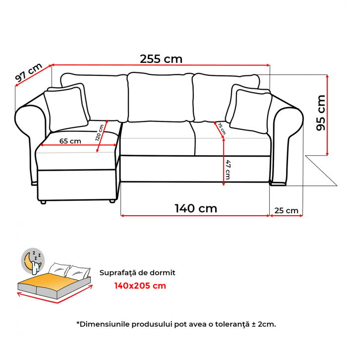 Coltar SEUL extensibil, cu arcuri si lada depozitare, colt interschimbabil, 255x150x95 cm - ExpoMob [9]
