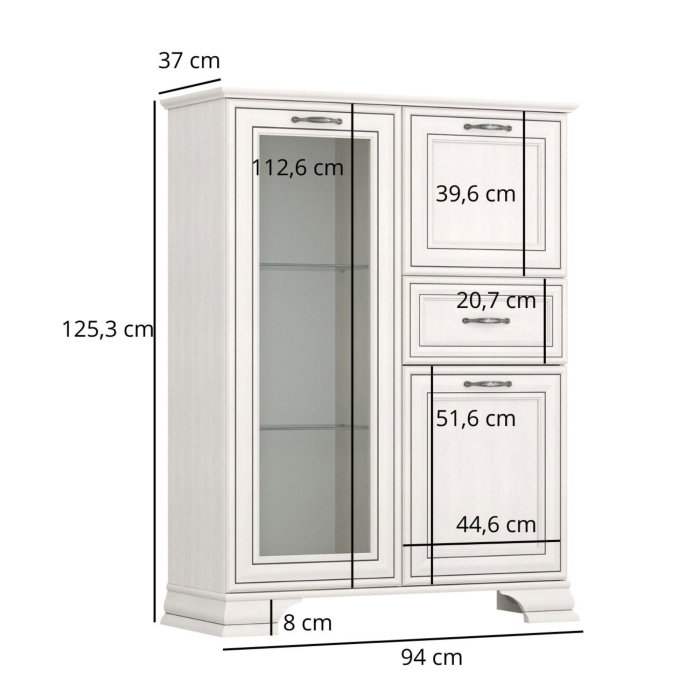 Comoda cu vitrina cu 3 usi si 1 sertar TIFFANY II, geam, crem fineline, 94x37x125,3 cm [4]