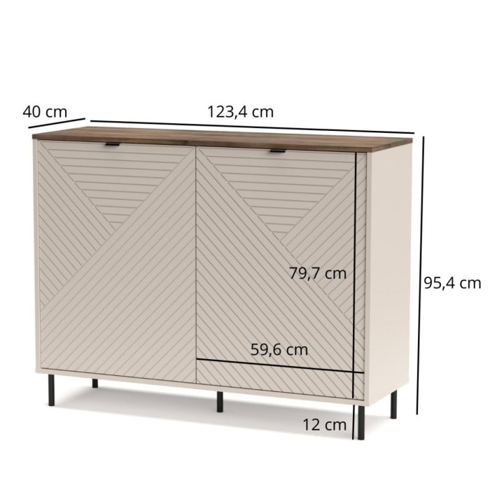 Comoda EVO, 2 usi, casmir + stejar castello, 123,4x40x95,4 cm [5]