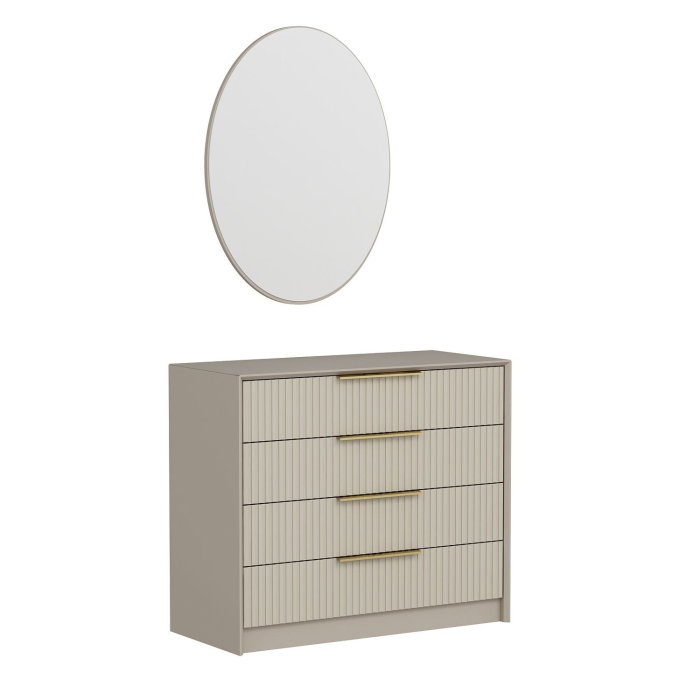 Comoda KALE LUXE, cu oglinda, 4 sertare, bej, 100x45x85 cm