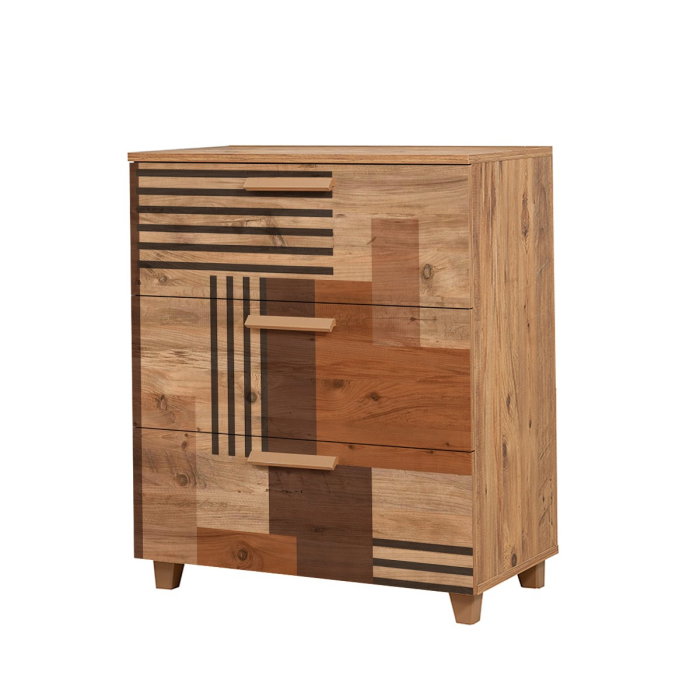 Comoda LEVA GRAVIS COLORBLOCK, 3 sertare, pin atlantic, 80x43x95 cm