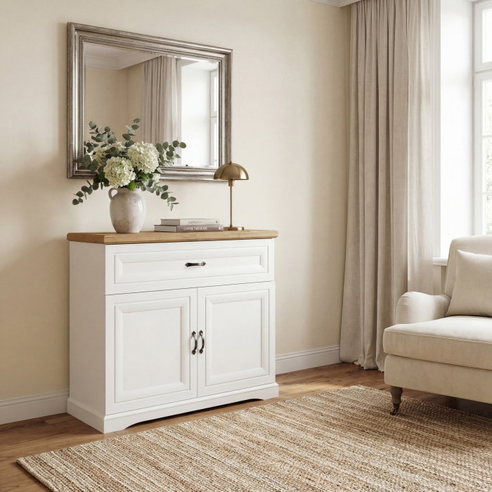 Comoda RIVA, 2 usi, 1 sertar, alb + stejar harbor, 102,7x41x91,3 cm [3]