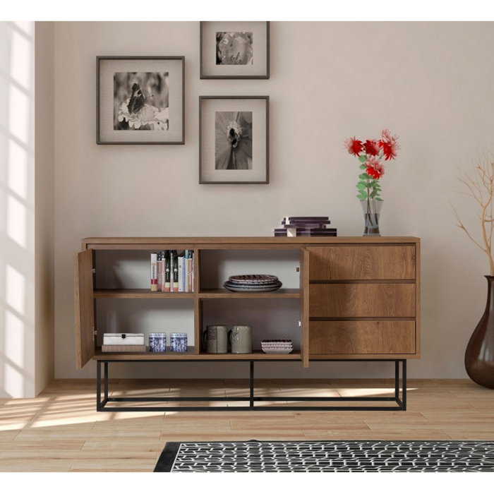 Comoda RUBA, 2 usi, 3 sertare, 4 rafturi, 140x36x72 cm [3]