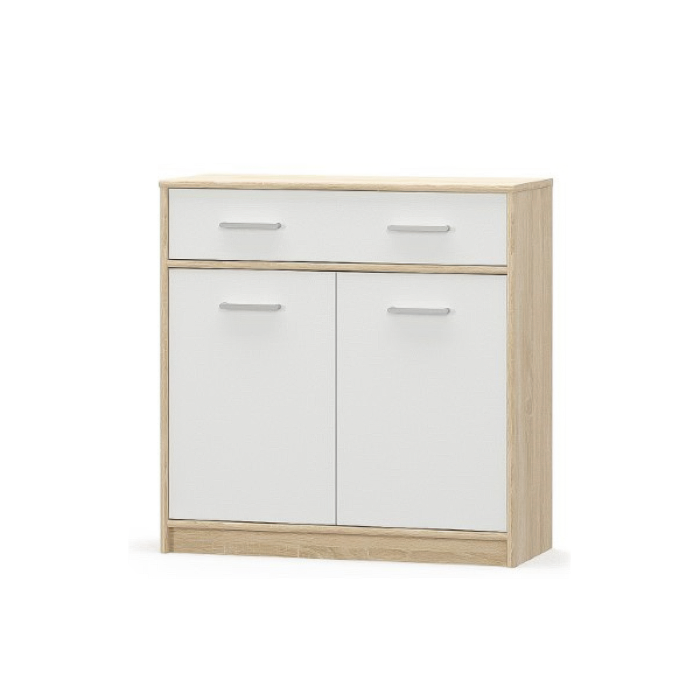 Comoda TIPS, 2 usi, 1 sertar, stejar sonoma + alb, 83,4x34,3x85,5 cm
