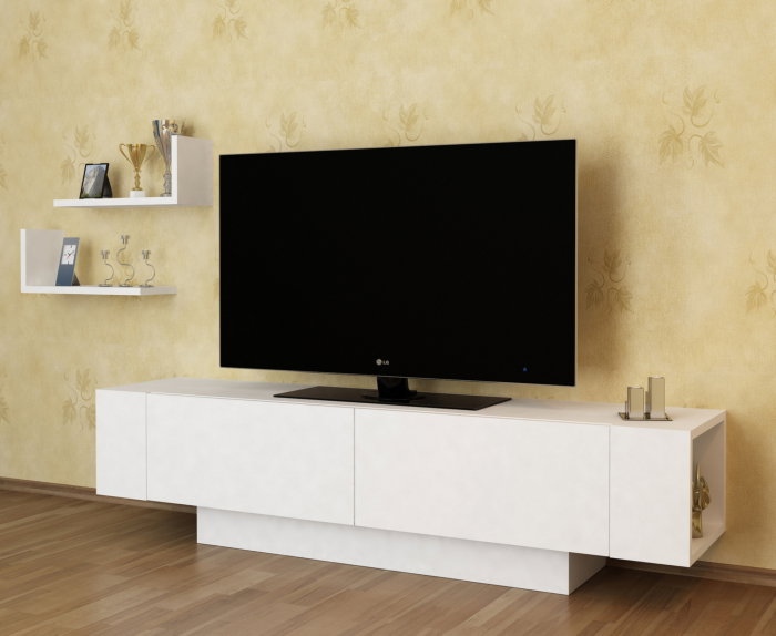 Comoda TV EKOL, cu rafturi de perete, 150x31,5x40 cm [2]