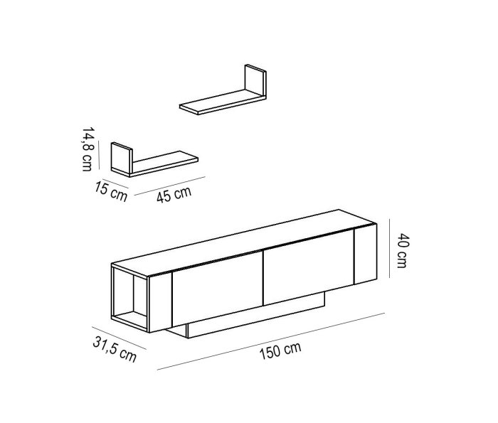 Comoda TV EKOL, cu rafturi de perete, 150x31,5x40 cm [8]