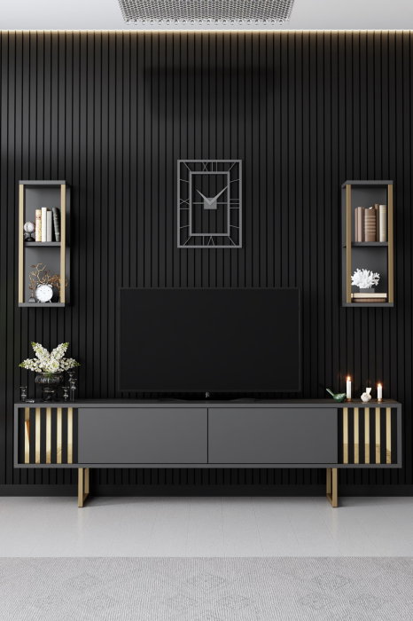 Comoda TV GOLD LINE, cu rafturi de perete, 180x30x48 cm [3]