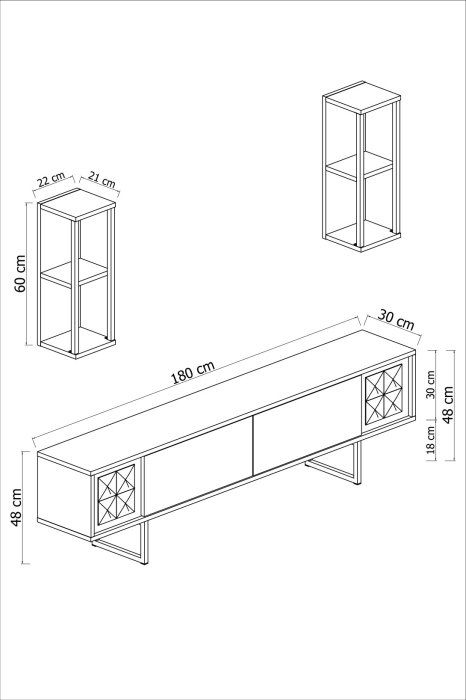 Comoda TV GOLD LINE, cu rafturi de perete, 180x30x48 cm [9]