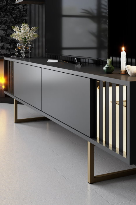 Comoda TV GOLD LINE, cu rafturi de perete, 180x30x48 cm [5]
