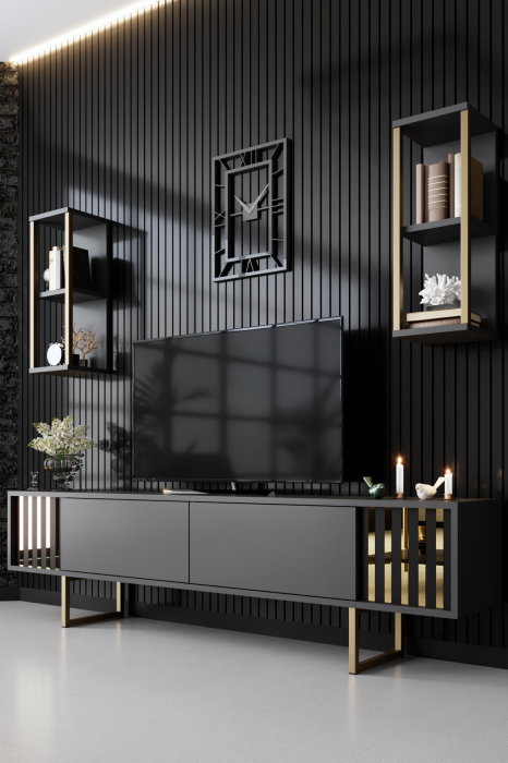Comoda TV GOLD LINE, cu rafturi de perete, 180x30x48 cm [2]
