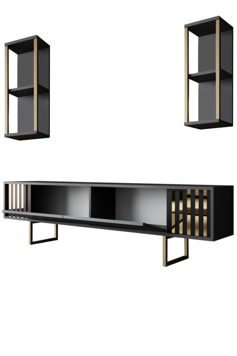 Comoda TV GOLD LINE, cu rafturi de perete, 180x30x48 cm [8]