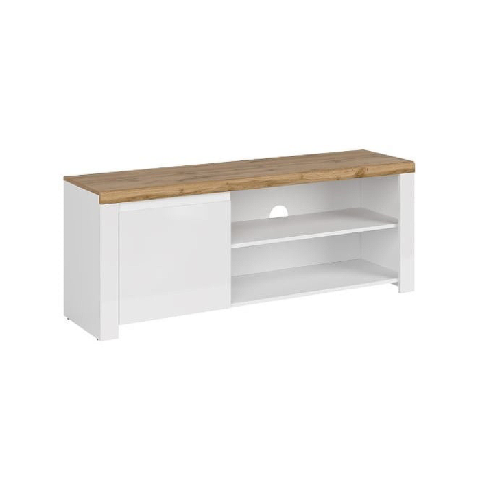 Comoda TV VIGO, 1 usa, alb + stejar wotan, 156x41,5x61 cm