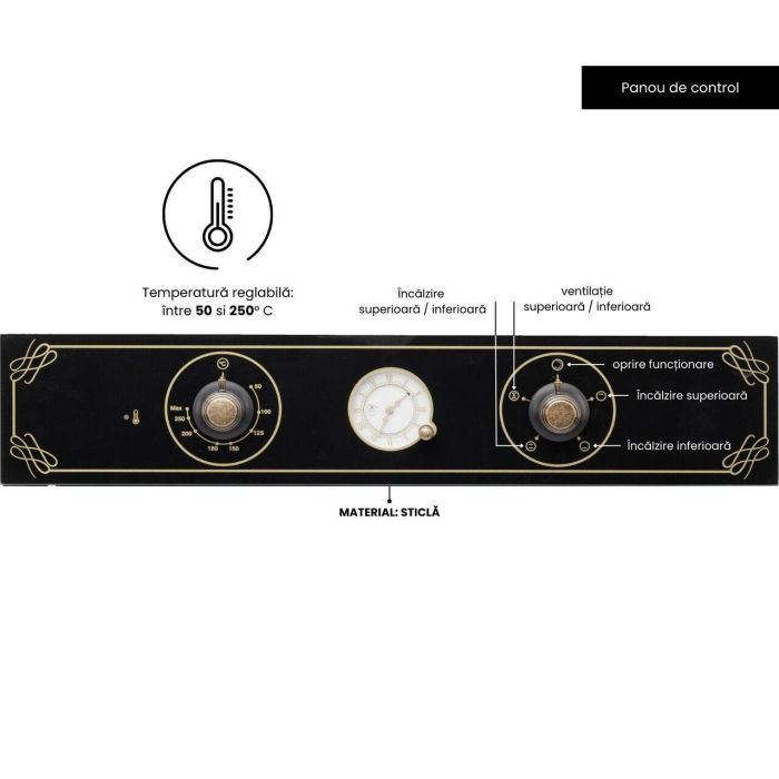 Cuptor incorporabil Hausberg HB-8055RST, 57L, electric, putere 2000W, 4 functii, ventilatie, timer, Clasa A, culoare negru + auriu [6]