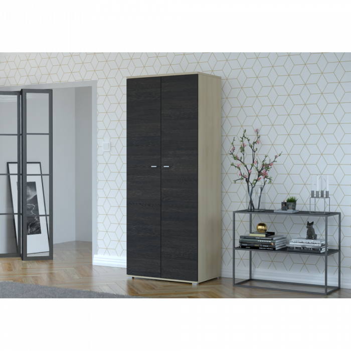 Dulap ARS 2 usi, 1 raft, bara de haine, corp PAL stejar american, fronturi PAL frasin, 80x50x200 cm [2]