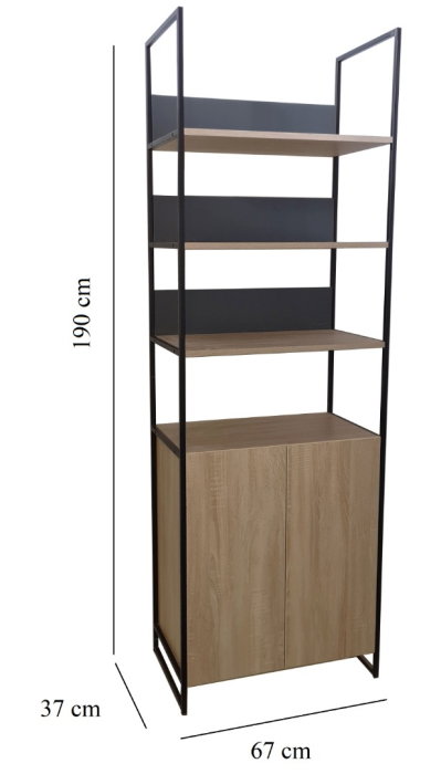 Dulap baie seria 760, cadru metalic, front MDF, 2 usi, antracit + sonoma, 67x37x190 cm [5]