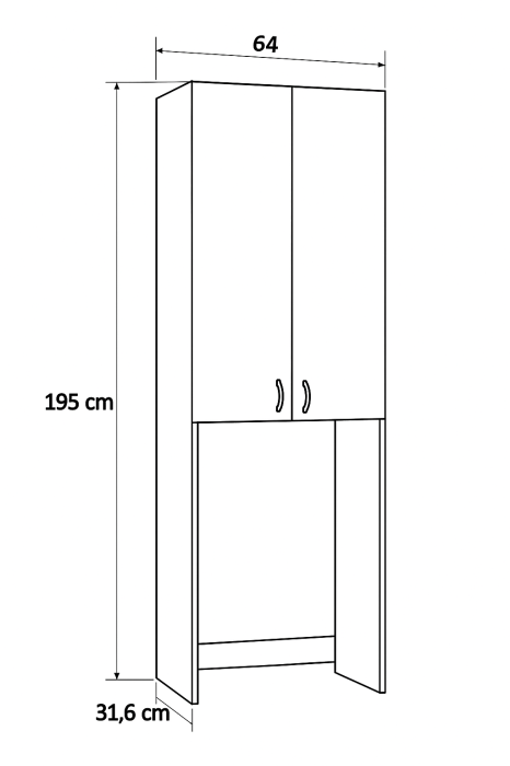 Dulap masina de spalat, 2 usi, alb + sonoma, 64x30x195 cm [6]