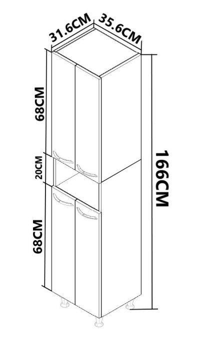 Dulap baie seria 002, 4 usi, alb, 35x31.6x166 cm [4]