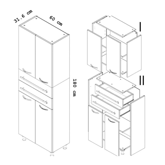 Dulap baie seria 008, front MDF, 4 usi, 2 sertare, alb 60x31.6x180 cm [5]