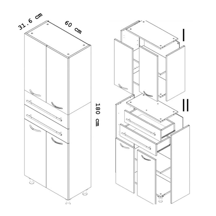 Dulap baie seria 008, front MDF, 4 usi, 2 sertare, taupe, 60x31.6x180 cm [6]