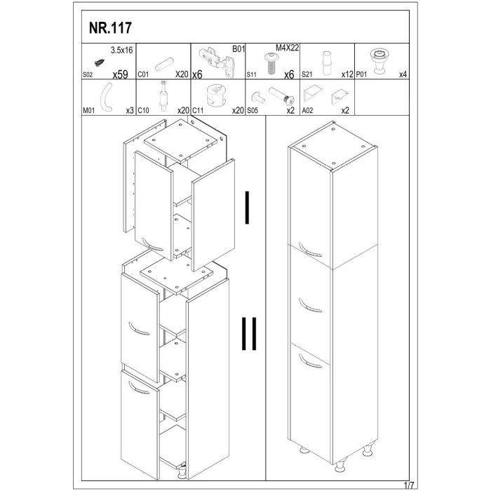 Dulap baie seria 020, 3 usi, alb + antracit, 30x30x180 cm [4]