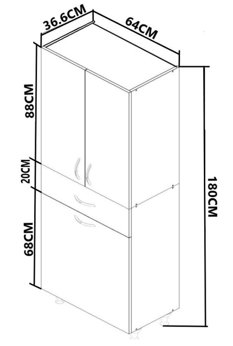 Dulap baie seria 021, 3 usi, 1 sertar, alb, 64x37x170 cm [8]