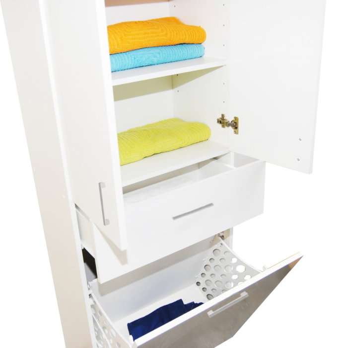 Dulap baie seria 021, 3 usi, 1 sertar, alb, 64x37x170 cm [7]