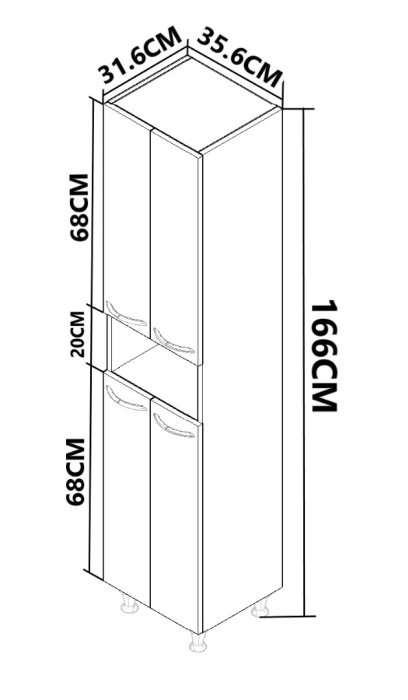 Dulap baie seria 177 LAGUNA, front MDF, 4 usi, alb, 35x31.6x166 cm [5]