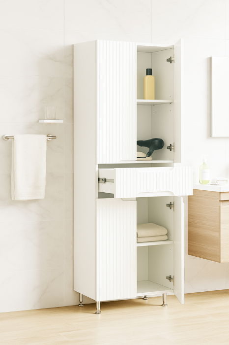 Dulap baie seria 033, front MDF, 4 usi, 1 sertar, alb, 60x31.6x166 cm [2]