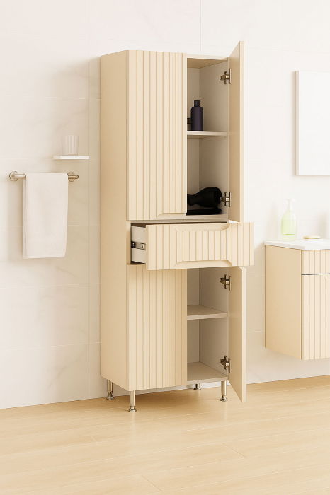 Dulap baie seria 033, front MDF, 4 usi, 1 sertar, crem, 60x31.6x166 cm [2]