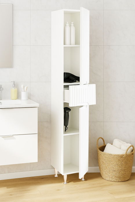 Dulap baie seria 033, front MDF, 2 usi, 1 sertar, alb, 30x31.6x180 cm [2]