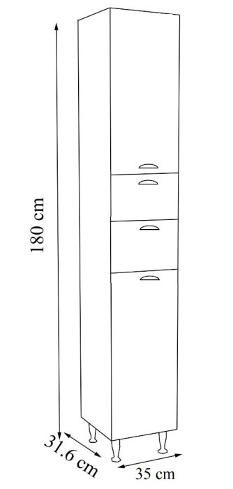 Dulap baie seria 172, front MDF, 2 usi, 2 sertare, alb rustic, 35x31.6x180 cm [5]