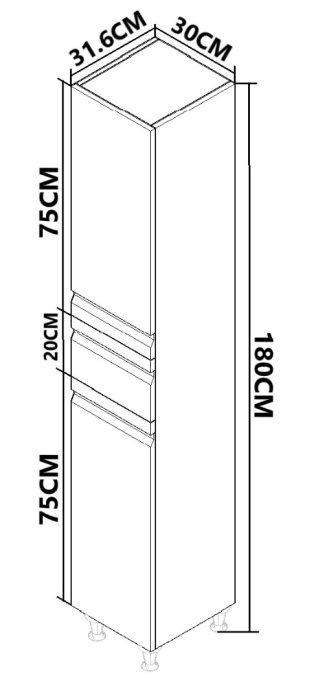 Dulap baie seria 786, front MDF, 2 usi, 1 sertar, alb, 30x31.6x180 cm [5]